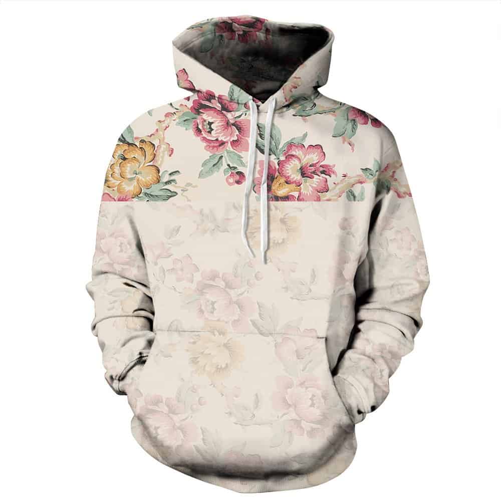 Unisex Floral Hoodie Aesthetic Floral Print Sweatshirt 